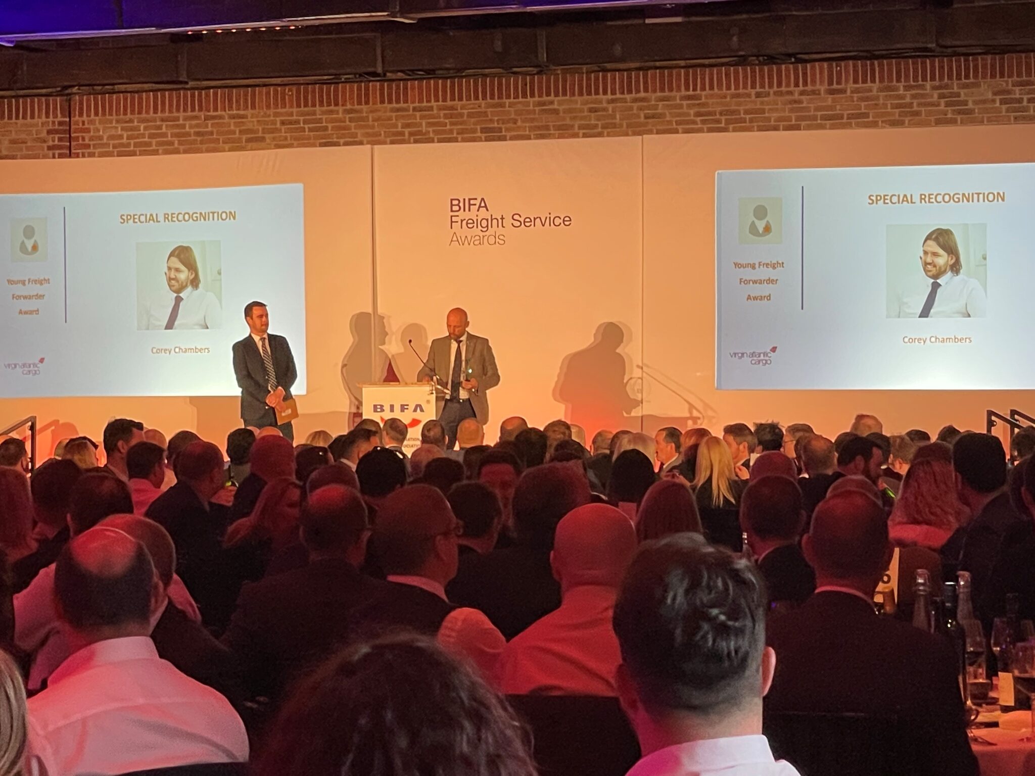 Corey gets a special award Ital Logistics